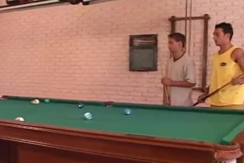 attractive latina tranny fucks attractive lad On The Pool Table And attractive one greater amount knob At The Same Time