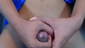 large breasts Filipina Translady In Glasses Jerks Off Her large cock