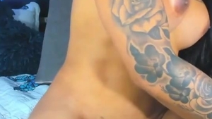Voluptuous Colombian Trans Lady With Tattoos And giant boobs Jerks Off Her giant enormous 10-Pounder